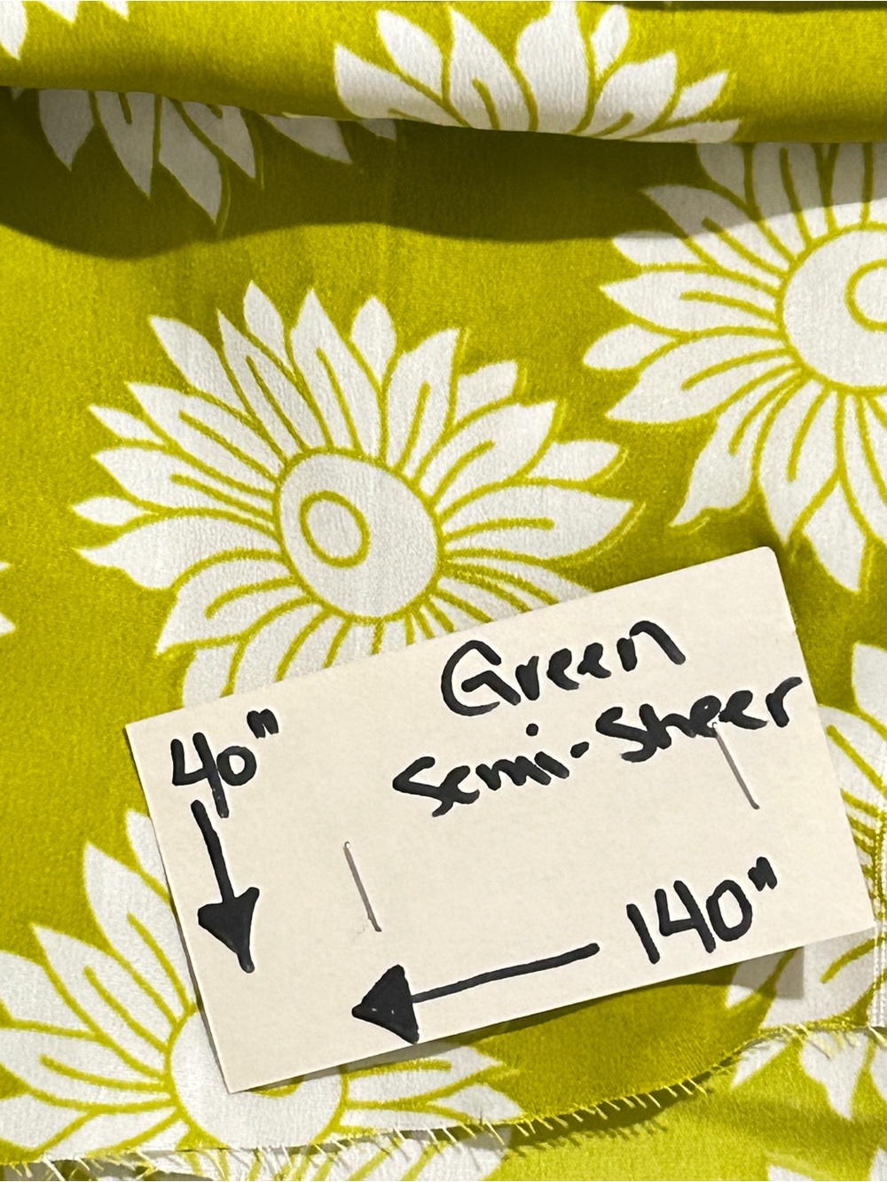 Green Floral Semi-Sheer Yards of Fabric Retro Boho White Flowers NICE!
